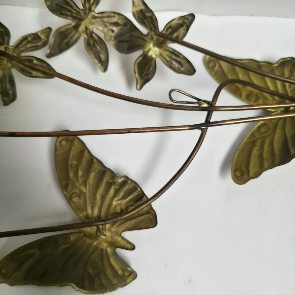 Vtg Homco Brass Metal Wall Art Set MCM Gold Flowers Butterflies 22